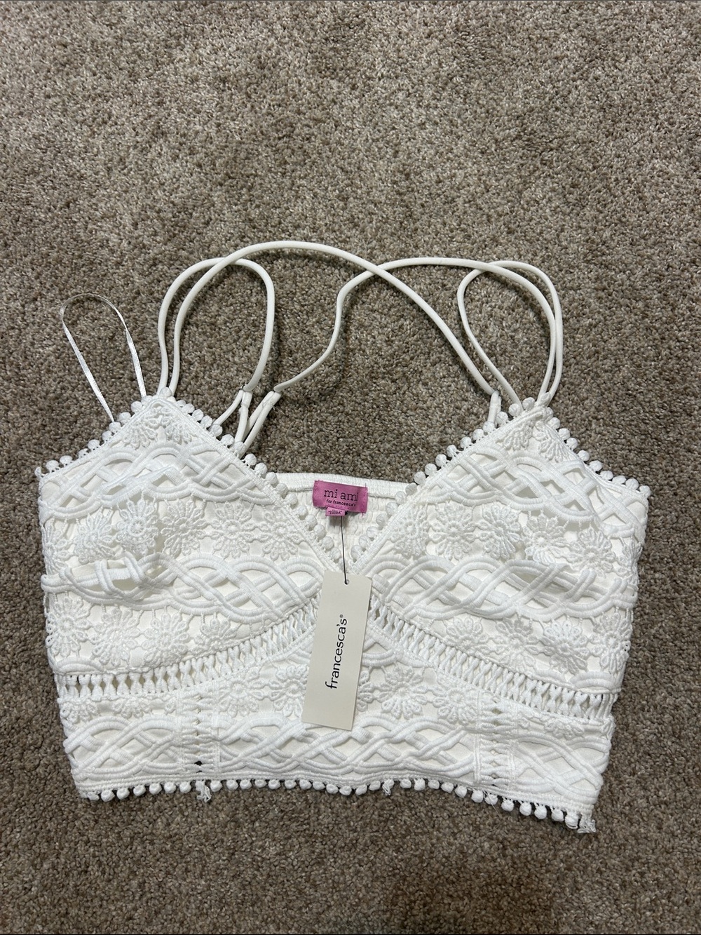Francesca's Collections White Crochet Lace Crop Camisole
